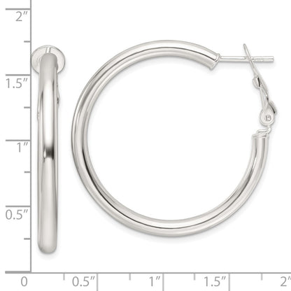 Sterling Silver Polished 3.25mm Omega Back Round Hoop Earrings