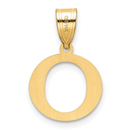14k Yellow Gold Polished Etched Letter O Initial Pendant for Women