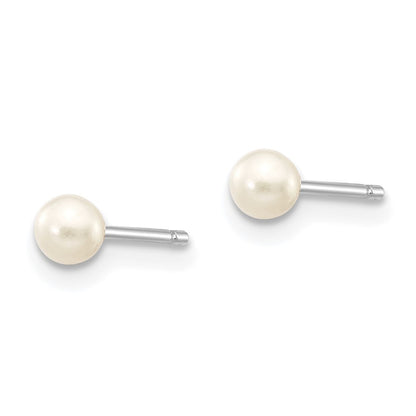 14k White Gold 3-4mm White Round Freshwater Cultured Pearl Stud Earrings