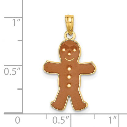 14k Yellow Gold 3-D Enameled Gingerbread Man Charm Pendant for Women