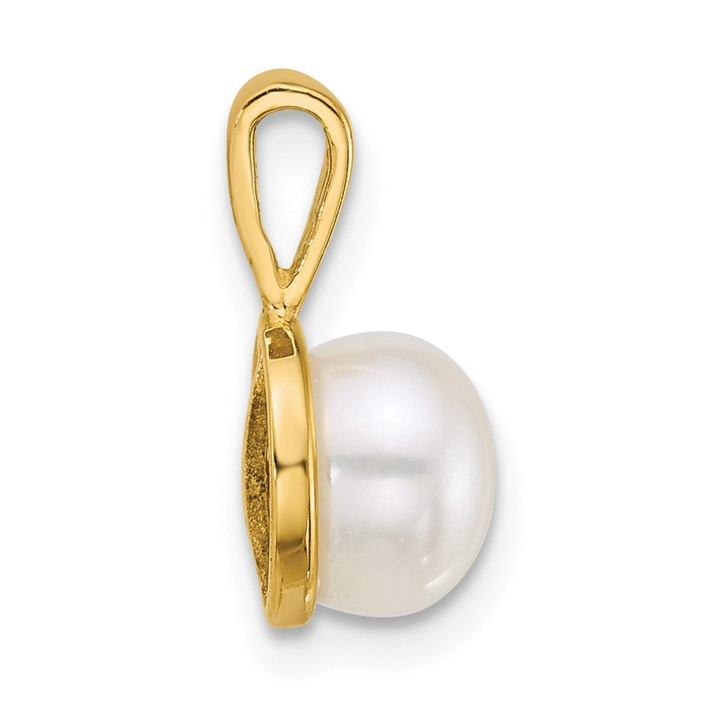14k Yellow Gold Polished 7-8mm Button White Freshwater Cultured Pearl Pendant