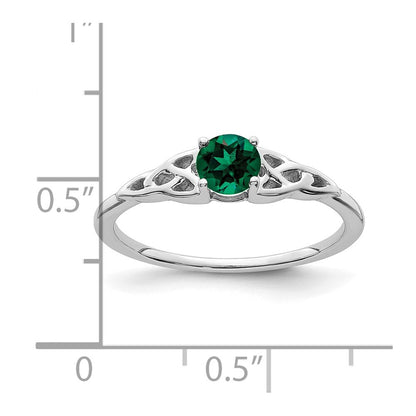 14K White Gold Created Emerald Celtic Knot Ring Size 7