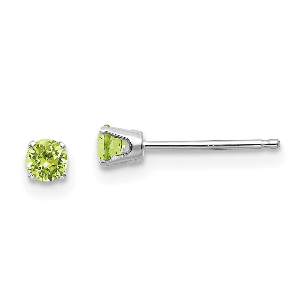 14k White Gold 3mm Peridot Stud Earrings Gift for Women