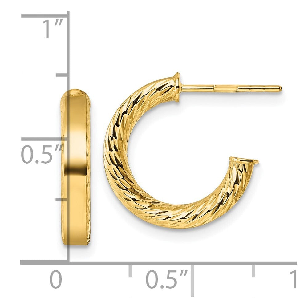 14k Yellow Gold Polished and Diamond-cut 3.00 x 15mm Tube C-Hoop Earrings