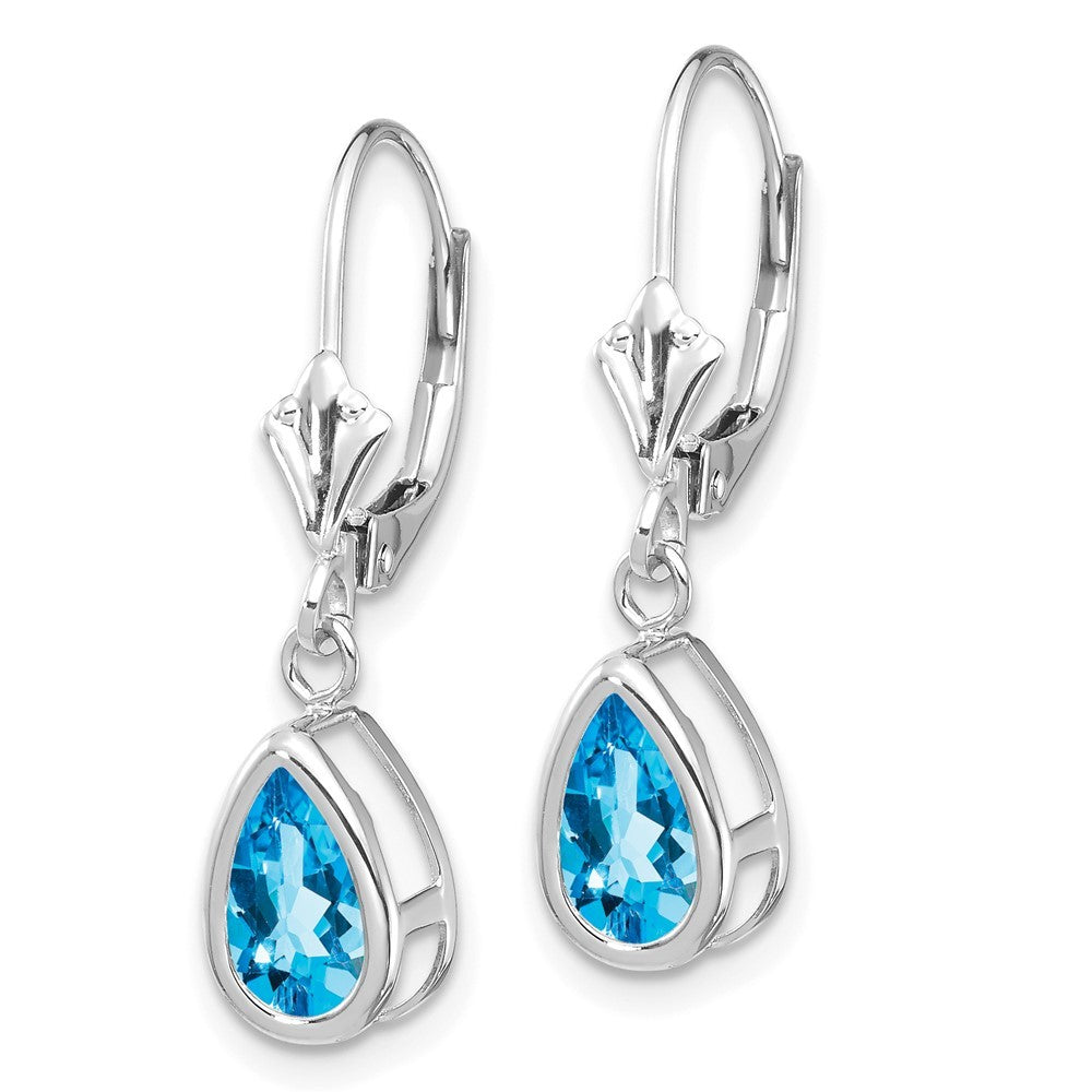 14k White Gold 8x5mm Pear Blue Topaz Drop Dangle Earrings