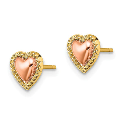 14k Two-tone Gold Beaded Heart Earrings