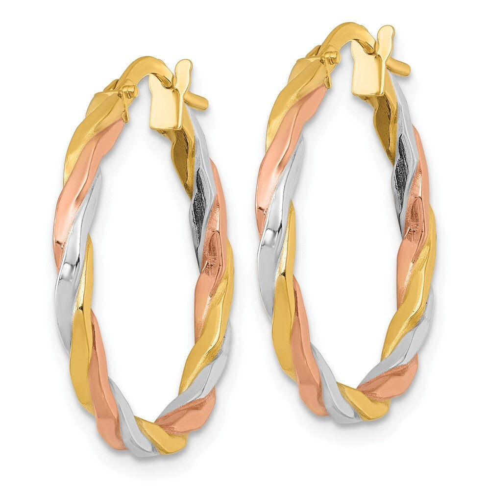 14k Yellow Gold Rose and White Rhodium Twist Hoop Earrings Gift for Women