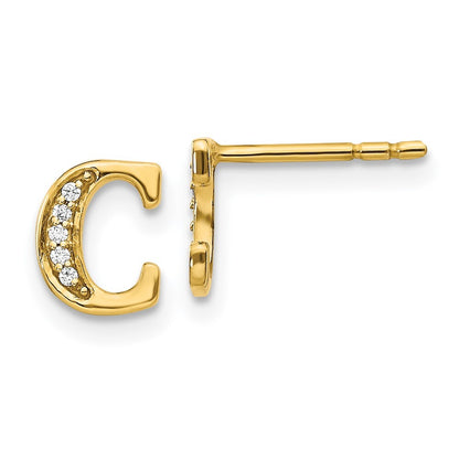 14k Yellow Gold Diamond Initial C Stud Earrings Gift for Women