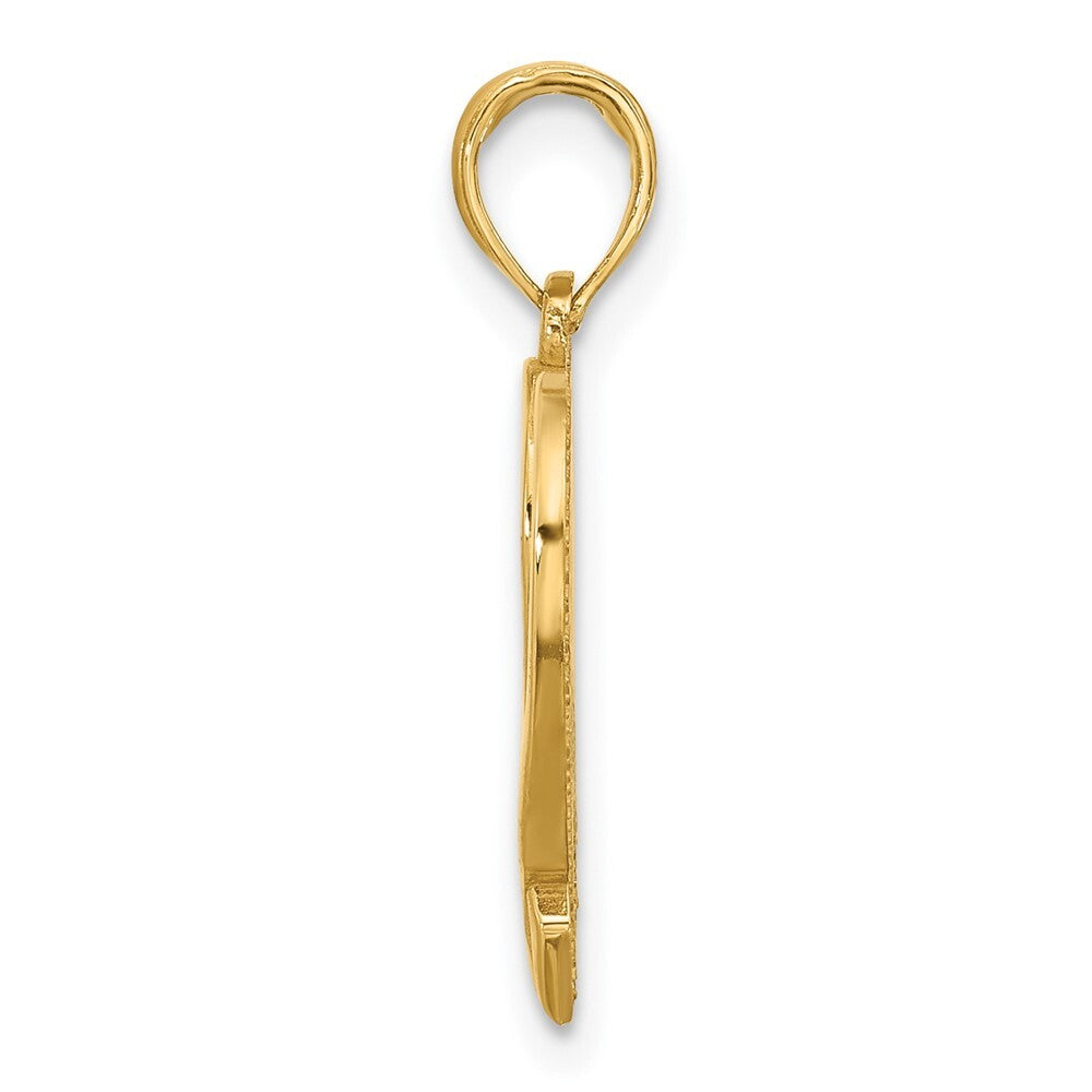 14k Yellow Gold Polished Awareness Ribbon and Heart Charm Pendant for Women