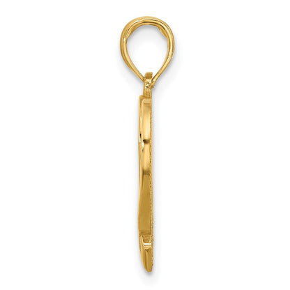 14k Yellow Gold Polished Awareness Ribbon and Heart Charm Pendant for Women