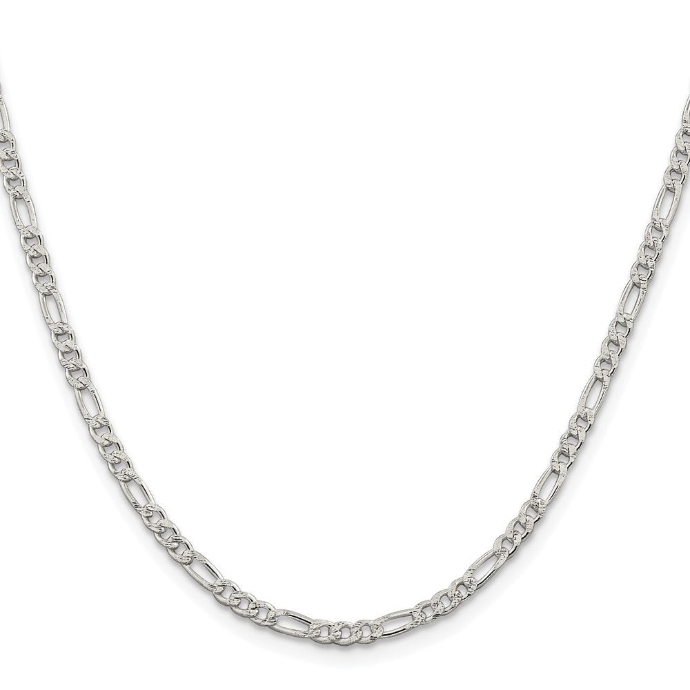Sterling Silver Rhodium-plated 3mm Pav� Flat Figaro Chain Necklace