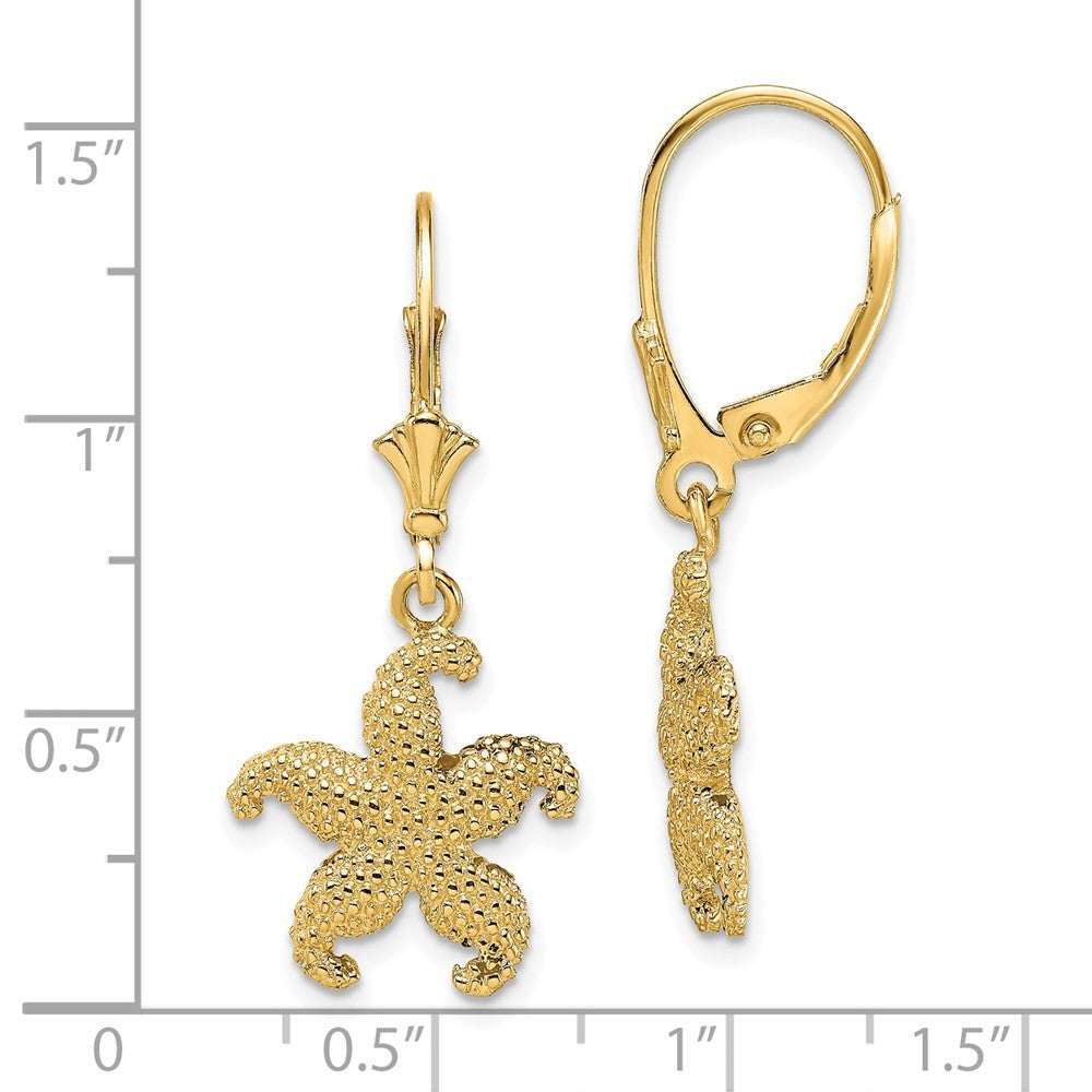 14k Yellow Gold 2-D Puffed Starfish Drop Dangle Earrings