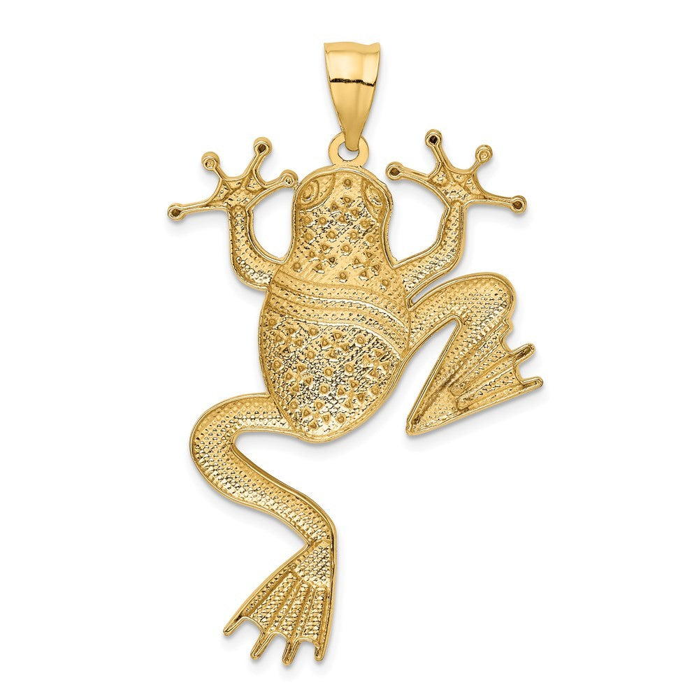 14k Yellow Gold and Rhodium Diamond-cut Frog Pendant