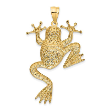 14k Yellow Gold and Rhodium Diamond-cut Frog Pendant