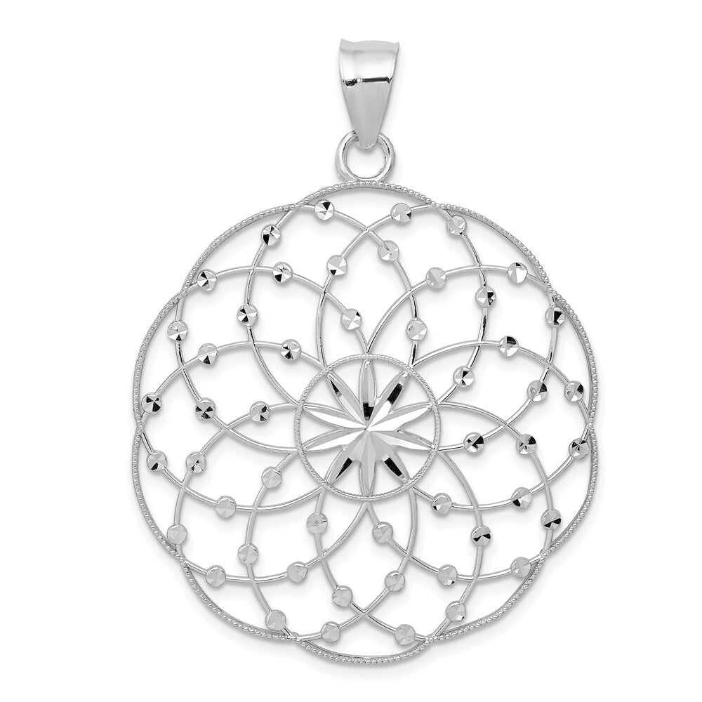 14k White Gold Diamond Cut Sphere Pendant for Women