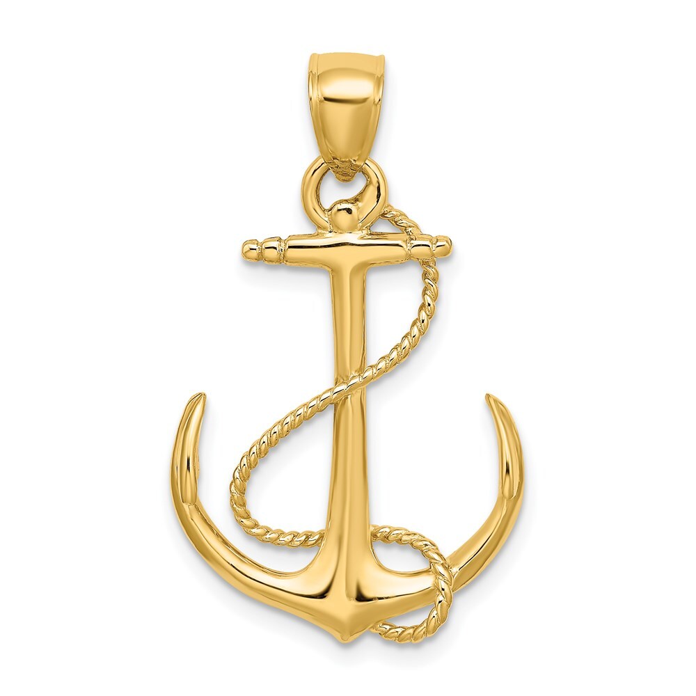 14k Yellow Gold 3-D Polished and Textured Anchor Rope Charm