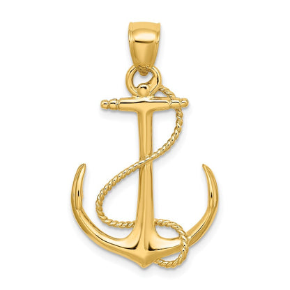 14k Yellow Gold 3-D Polished and Textured Anchor Rope Charm