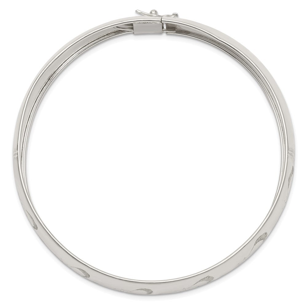 Sterling Silver Polished Diamond-Cut and Textured Adjustable Bangle