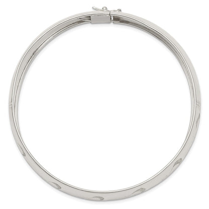 Sterling Silver Polished Diamond-Cut and Textured Adjustable Bangle