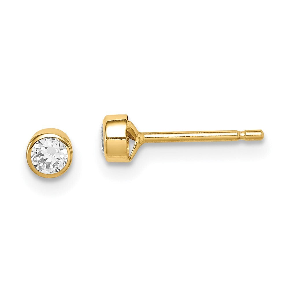 14k Yellow Gold 3mm Cubic Zirconia Bezel Stud Earrings Gift for Women