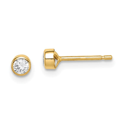 14k Yellow Gold 3mm Cubic Zirconia Bezel Stud Earrings Gift for Women