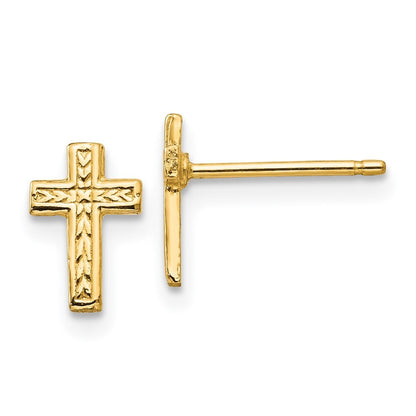 14k Yellow Gold Polished Cross Stud Earrings Gift for Women