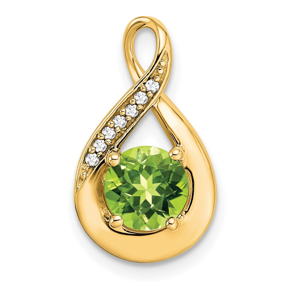 14k Yellow Gold 6mm Round Peridot and Diamond Chain Slide