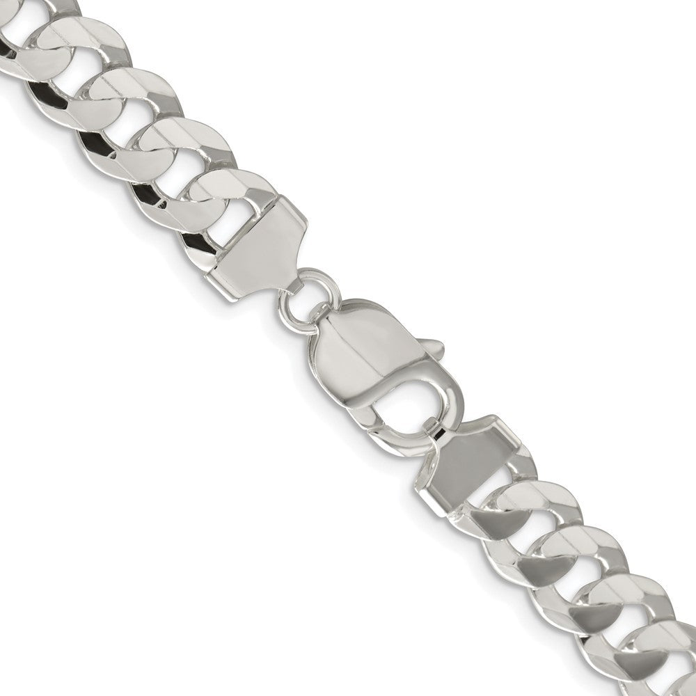 Sterling Silver Rhodium-plated 9.75mm Concave Beveled Curb Chain Necklace