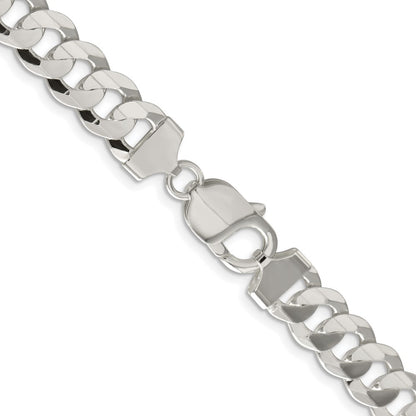 Sterling Silver Rhodium-plated 9.75mm Concave Beveled Curb Chain Necklace