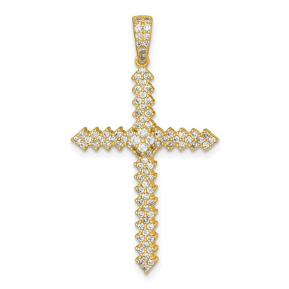 Sterling Silver Gold-Tone Polished Pave Cubic Zirconia Cross Pendant