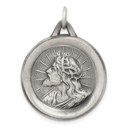 Sterling Silver Antiqued Jesus Medal Pendant Holiday Gift for Women