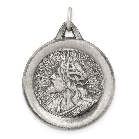 Sterling Silver Antiqued Jesus Medal Pendant Holiday Gift for Women