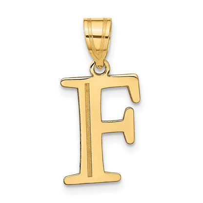 14k Yellow Gold Polished Etched Letter F Initial Pendant for Women