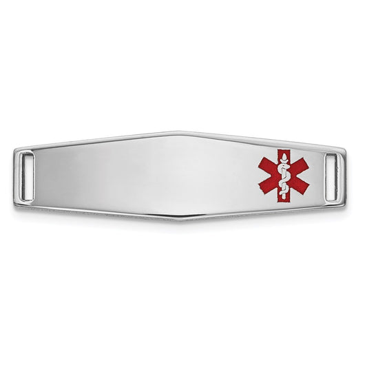 14k White Gold  24x7mm Off-Center Red Epoxy Enameled Medical ID Plate # 816