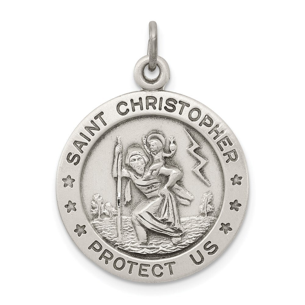 Sterling Silver Antiqued St. Christopher Medal Pendant