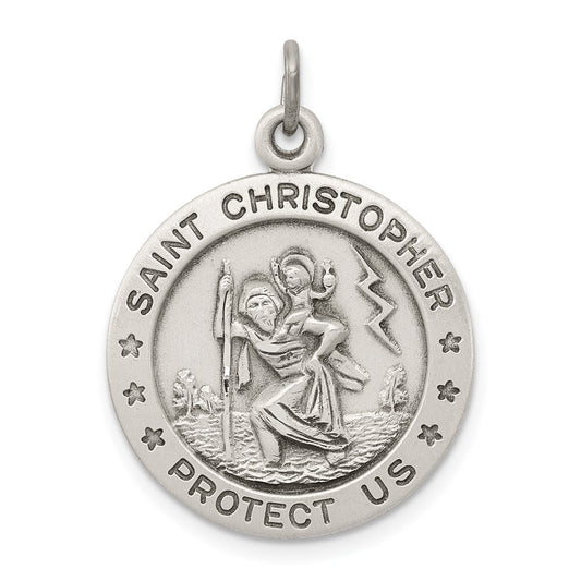 Sterling Silver Antiqued St. Christopher Medal Pendant