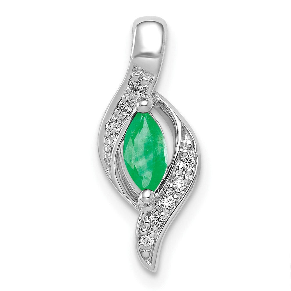 14k White Gold Diamond and Marquise Emerald Pendant for Women
