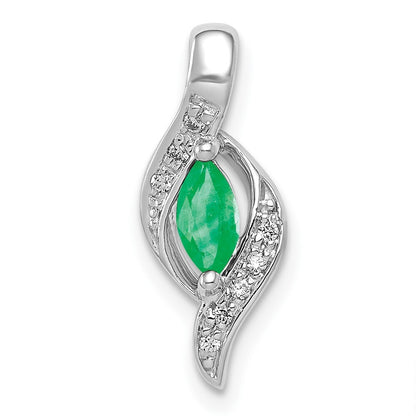 14k White Gold Diamond and Marquise Emerald Pendant for Women