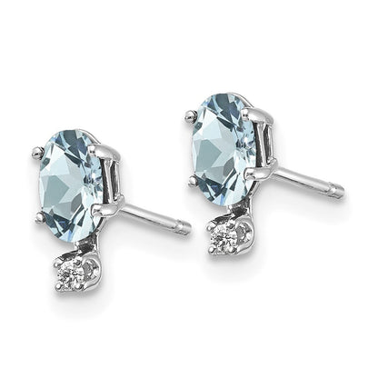 14K White Gold Diamond and Aquamarine Birthstone Stud Earrings Gift for Women