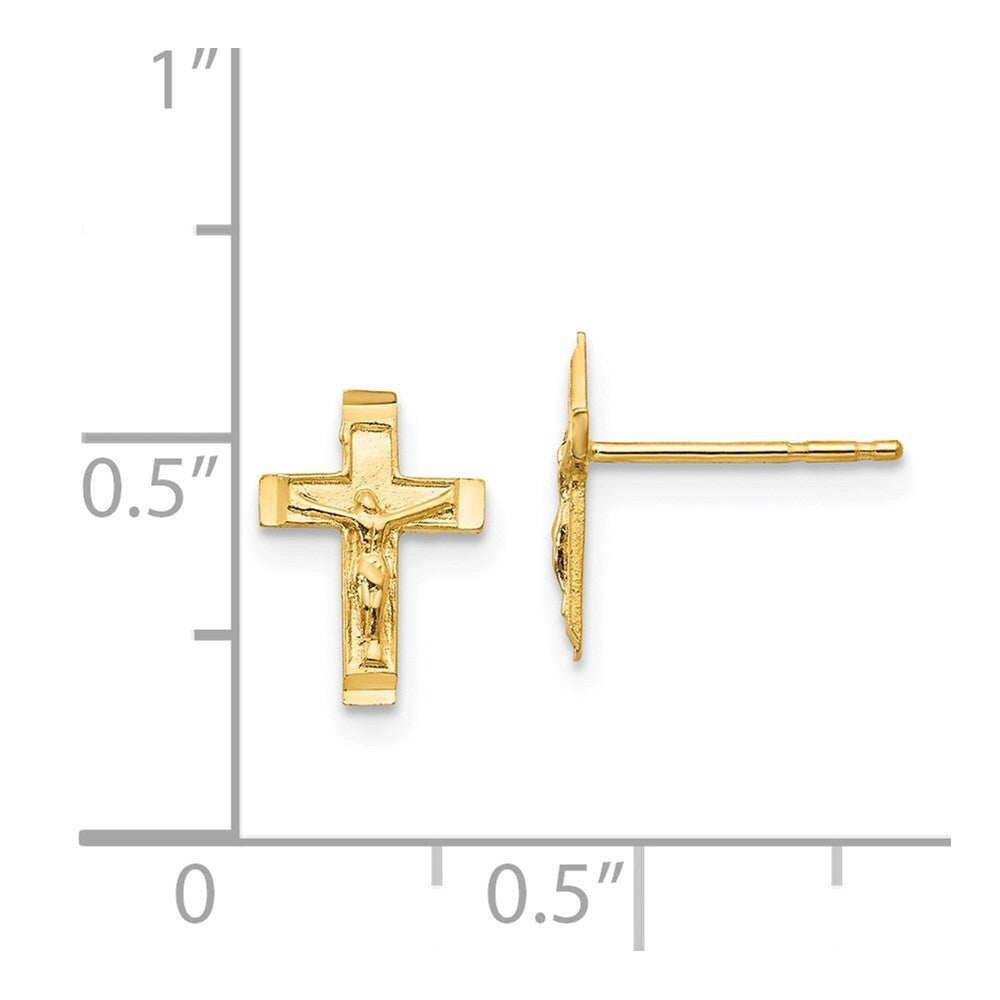 14k Yellow Gold Crucifix Stud Earrings Gift for Women