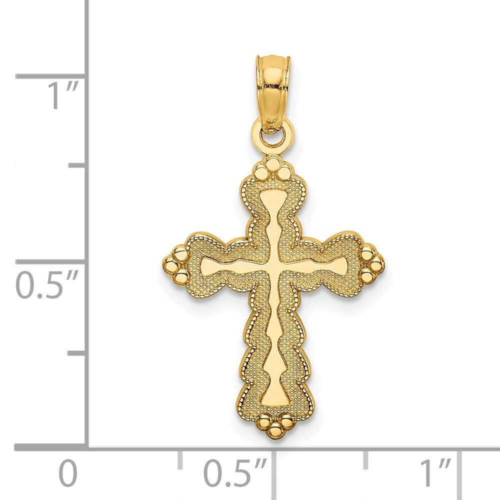 14k Yellow Gold Scalloped Cross Charm Pendant for Women