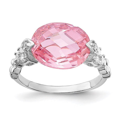Sterling Silver Rhodium-plated Pink and Clear Cubic Zirconia Ring Size 8
