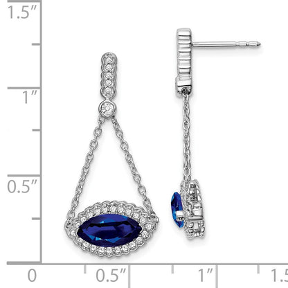 14k White Gold Marquise Created Sapphire and Diamond Drop & Dangle Earrings