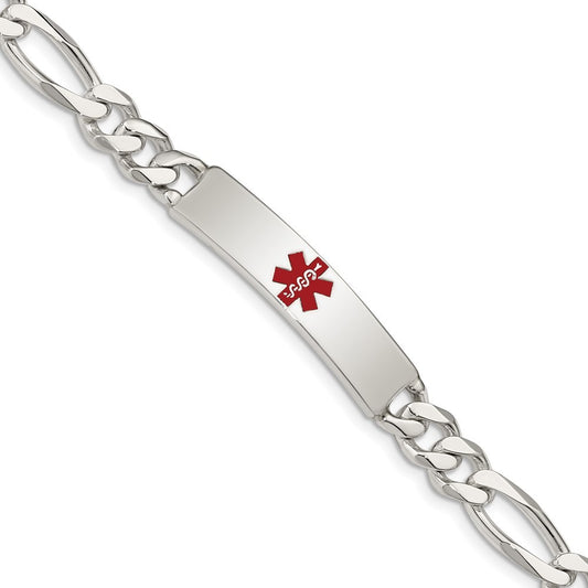 Sterling Silver Polished Medical Figaro Anchor Link ID Bracelet