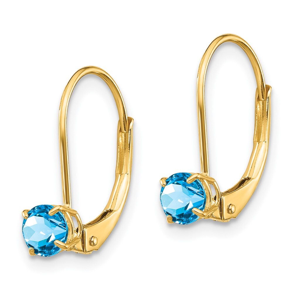 14k Yellow Gold 4mm Round December/Blue Topaz Dangle Earrings Leverback