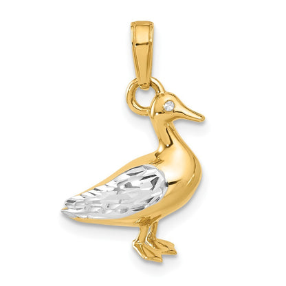 14k Yellow Gold and White Rhodium Diamond-Cut 3D Duck Pendant