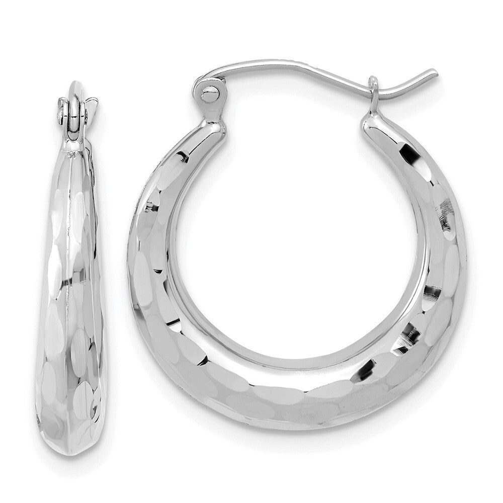 14k White Gold Polished Diamond-cut Hoop Earrings Gift for Women