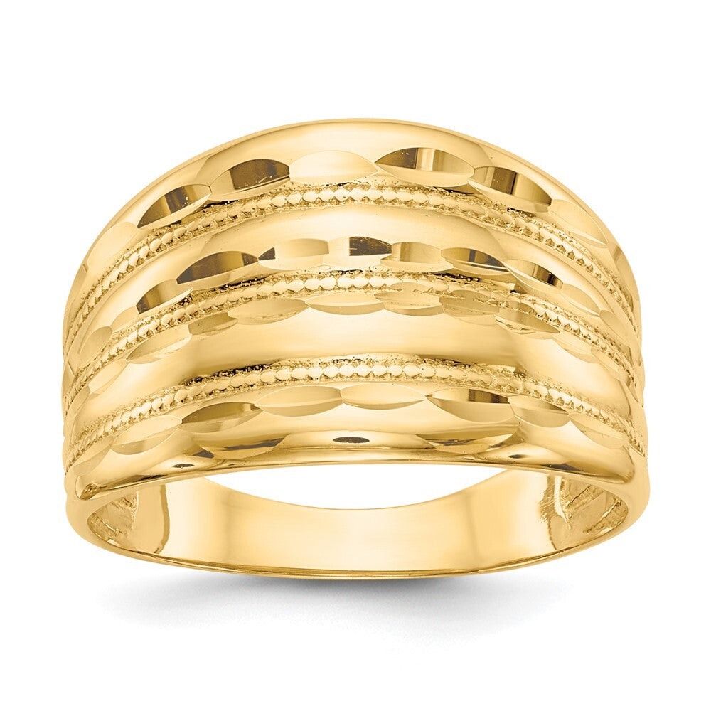 14K Yellow Gold Gold Polished Diamond-cut Four Ridge Fashion Dome Ring