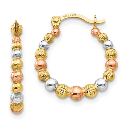 14k Yellow Gold w/Rose and White Rhodium Beaded Hoop Earrings