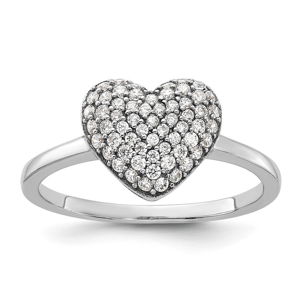 Sterling Silver Rhodium-plated Pave CZ Heart Ring Size 7